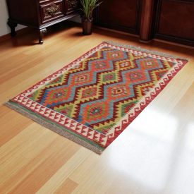 Tapis Kilim laine tissé main Chobi 153x104 tapis kilim multicolore