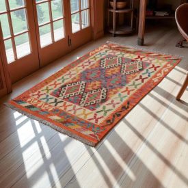 Tapis Kilim laine tissé main Chobi 148x103 tapis kilim multicolore
