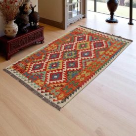 Tapis Kilim laine tissé main Chobi 156x93 tapis kilim multicolore