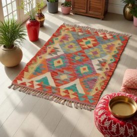 Tapis Kilim Chobi 59x91 kilim en laine afghane tissé main
