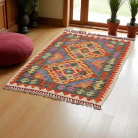 Tapis Kilim Chobi 135x85 kilim en laine afghane tissé main
