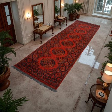 Tapis coureur Afghan Kargai Pied d'éléphant 81x291 tapis Oriental fait main