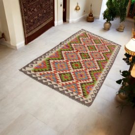 Tapis de couloir tissé main 92x207 Kilim Maimana en laine