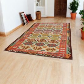 Kilim Chobi tapis 197x303 laine tissé main Afghan