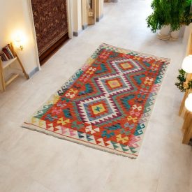   Tapis de couloir Kilim tapis Chobi 81x186 Kelim ethnique tissé à la main