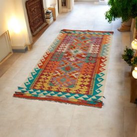  Tapis de couloir Kilim ethnique Chobi 85x194 Tapis Kilim tissé à la main