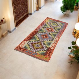   Tapis de couloir Kilim ethnique Chobi 64x198 Tapis Kilim tissé à la main
