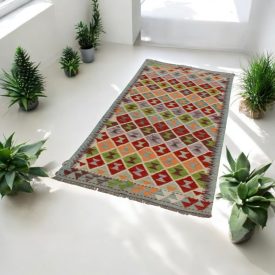   Tapis de couloir Kilim tapis Chobi 86x200 Kelim ethnique tissé à la main