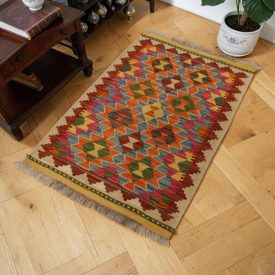 Tapis Kilim ethnique Chobi 63x90 Kilim en laine tissé à la main