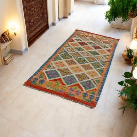   Tapis de couloir tissé main Chobi 81x198 Kilim Maimana en laine