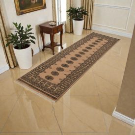   Tapis de couloir beige Bokhara 252x77 tapis pakistanais fait main