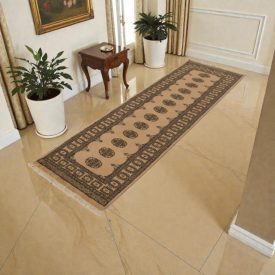  Tapis de couloir beige Bokhara 248x77 tapis pakistanais fait main