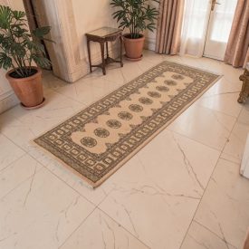   Tapis de couloir beige Bokhara 205x79 tapis pakistanais fait main