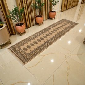   Tapis de couloir beige Bokhara 299x82 tapis pakistanais fait main