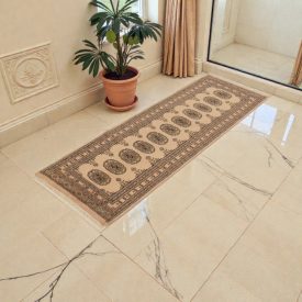   Tapis de couloir beige Bokhara 190x64 tapis pakistanais fait main