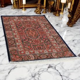   Tapis en soie Baharan bleu cobalt 100x150 Tapis en viscose de soie de haute qualité provenant d'Iran