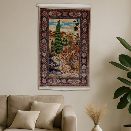 Tapis en soie motif Jardin beige 80x120 Tapis persan en viscose de soie