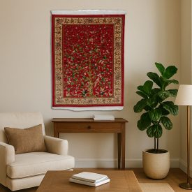   Tapis en soie motif Arbre de Vie rouge cramoisi 100x150 Tapis en viscose de soie de haute qualité provenant d'Iran