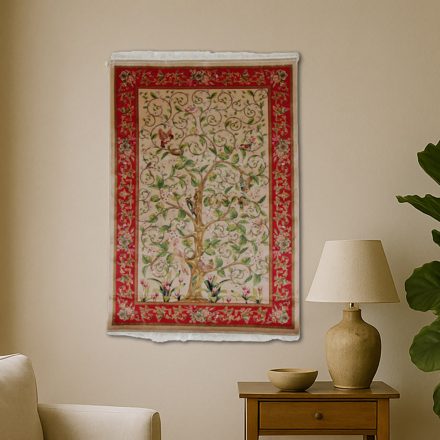 Tapis en soie motif Arbre de Vie beige 80x120 Tapis persan en viscose de soie