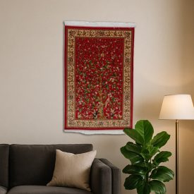   Tapis en soie motif Arbre de Vie bordeaux 80x120 Tapis en viscose de soie de haute qualité provenant d'Iran