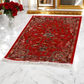   Tapis en soie Chasse bordeaux 80x120 Tapis persan en viscose de soie