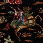 Tapis en soie Chasse bleu 100x150 Tapis en viscose de soie d'Iran