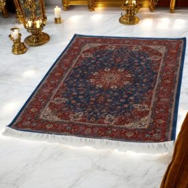   Tapis en soie Negar bleu foncé 80x120 Tapis persan en viscose de soie