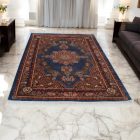 Tapis en soie Gazelle bleu foncé 150x225 Tapis en viscose de soie d'Iran