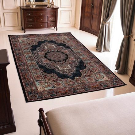 Tapis acrylique à motif Tabriz - bleu foncé 140x200
