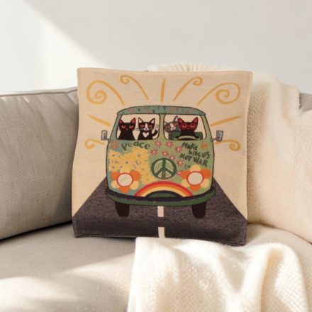 Coussin décoratif vert 45 x 45 cm – Chats du bus de la paix