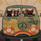 Coussin décoratif vert 45 x 45 cm – Chats du bus de la paix