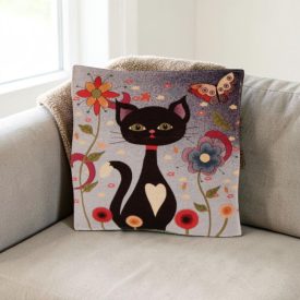 Coussin décoratif violet 45 x 45 cm – Chat de minuit