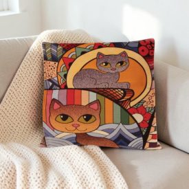 Coussin décoratif orange 45 x 45 cm – Chats en mosaïque