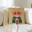 Coussin décoratif vert sauge 45 x 45 cm – Chat festif