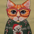 Coussin décoratif vert sauge 45 x 45 cm – Chat festif