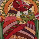 Coussin décoratif bordeaux 45 x 45 cm – Duo de chats en mosaïque