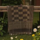 Élégant châle femme homme 215x105 gris-noir à motif authentique