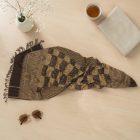 Élégant châle femme homme 215x105 gris-noir à motif authentique