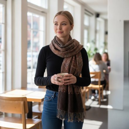 Élégant châle femme homme 215x105 marron à motif authentique