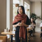 Élégant châle femme 215x105 bordeaux écharpe en coton