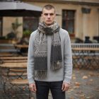 Élégant châle femme homme 215x105 gris-noir écharpe en coton