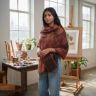 Châle à motif oriental 215x105 mauve-marron écharpe en coton