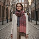 Châle à motifs orientaux 215x105 mauve-marron écharpe en coton