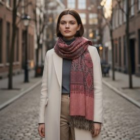   Châle à motifs orientaux 215x105 mauve-marron écharpe en coton