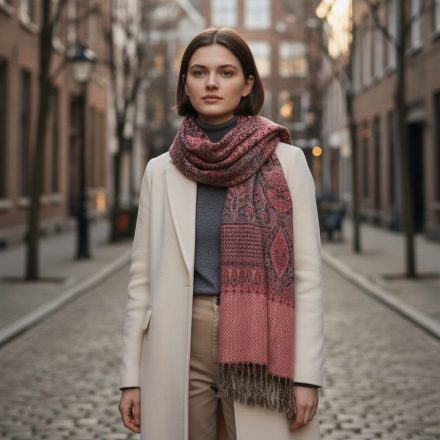 Châle à motifs orientaux 215x105 mauve-marron écharpe en coton