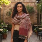 Écharpe gris-bordeaux 215x105 élégante écharpe femme en coton