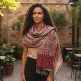  Écharpe gris-bordeaux 215x105 élégante écharpe femme en coton