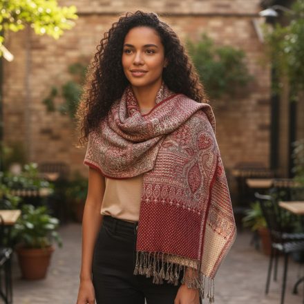 Écharpe gris-bordeaux 215x105 élégante écharpe femme en coton