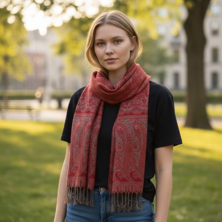 Châle rouge 215x105 grande écharpe femme en coton