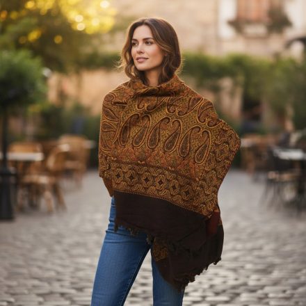 Châle noir-or 215x105 élégant châle femme en coton